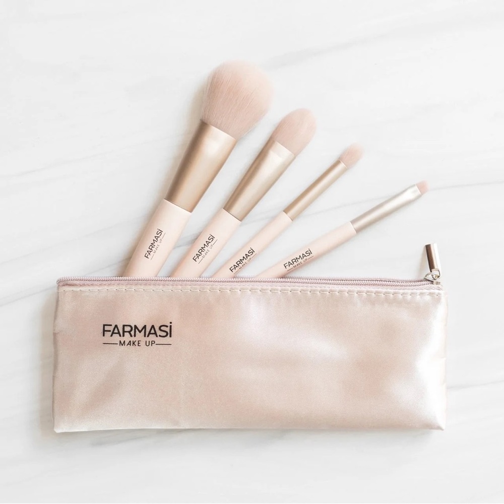 Farmasi Pink Makeup Brush 5 Piece Set with Bag - NWT